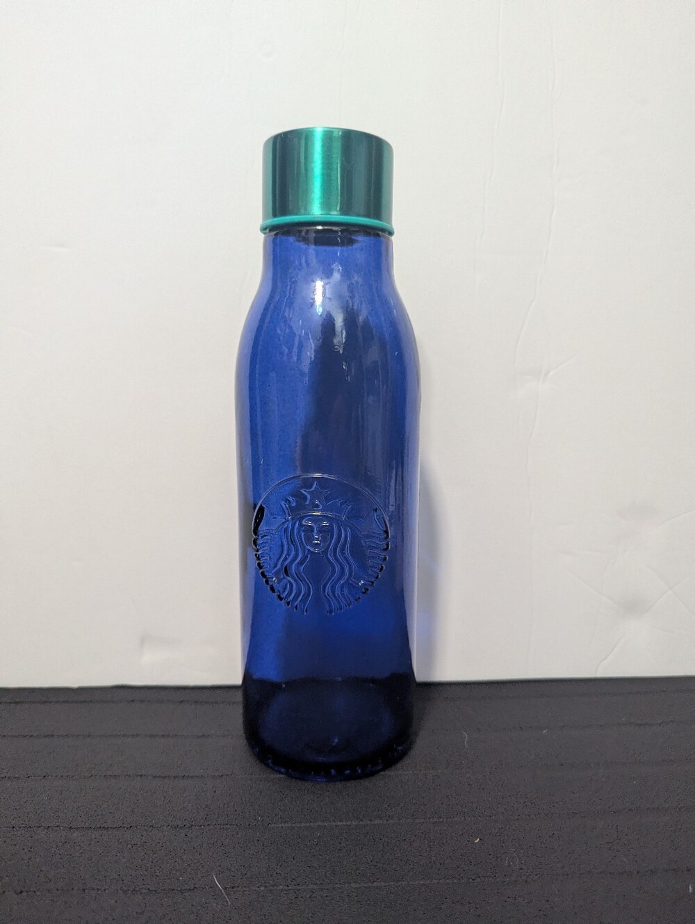 Starbucks Blue Glass Bottle with Teal Metallic Cap